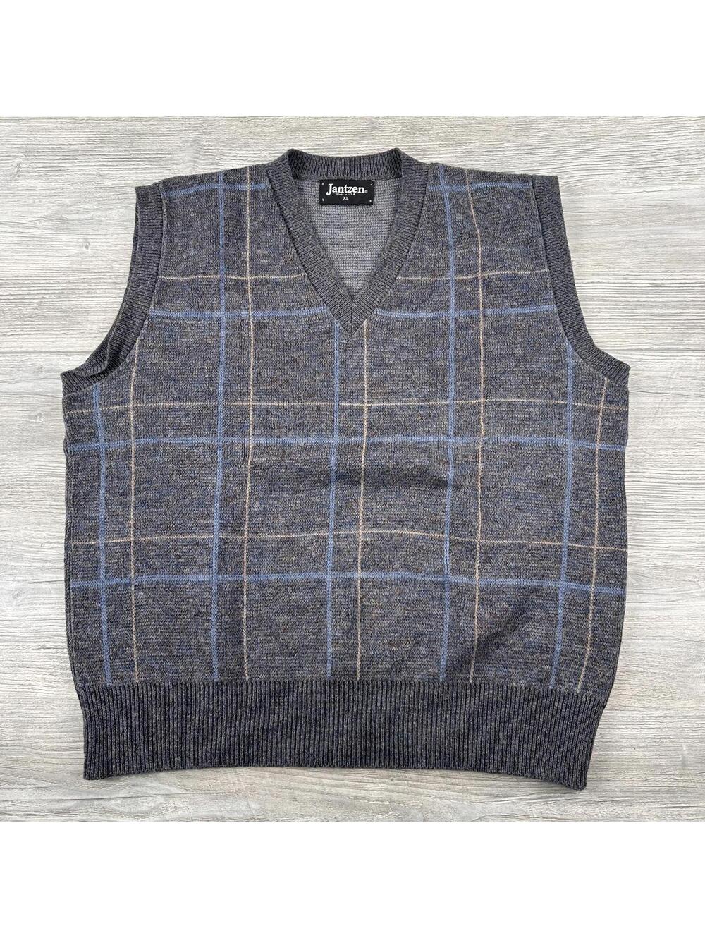 VTG Jantzen Sweater Vest Mens XL Navy/Gray Striped Golf Knicker Wool Blend USA